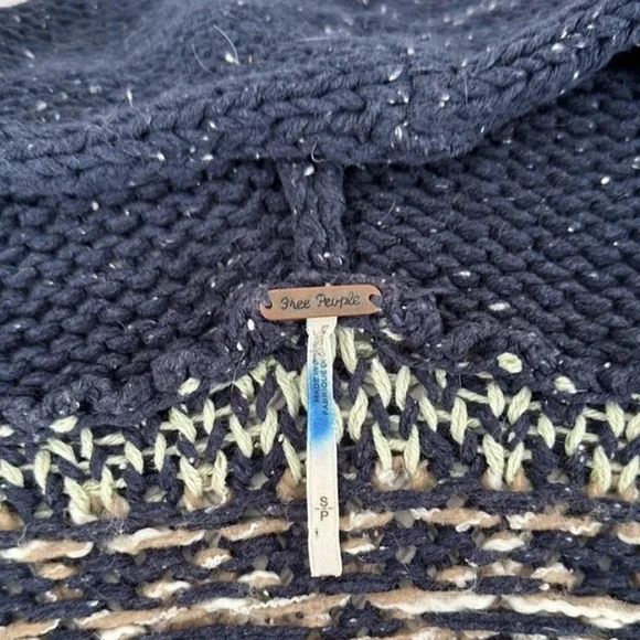 Free People Chunky Knit Navy and Tan Hooded Sweater - Picture 5 of 5